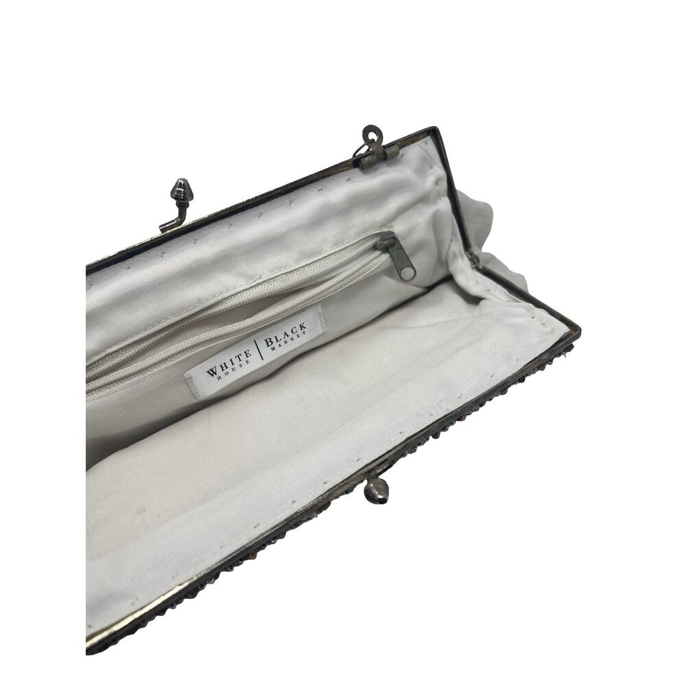 y2K White House Black Market Silver & Wood Beaded Party Clutch Purse Chain Strap - Picture 9 of 9